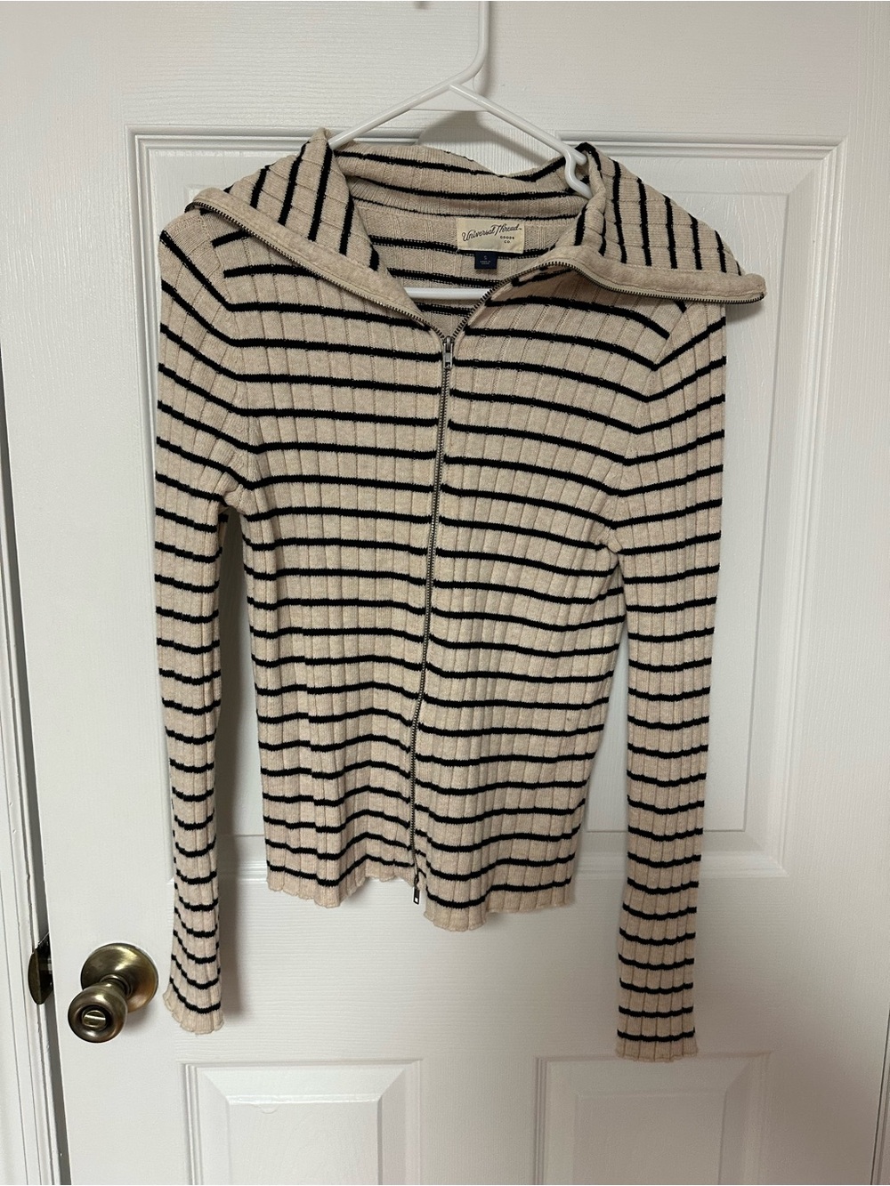 Universal Thread Cream and Black Striped Zip Hoodie Cardigan